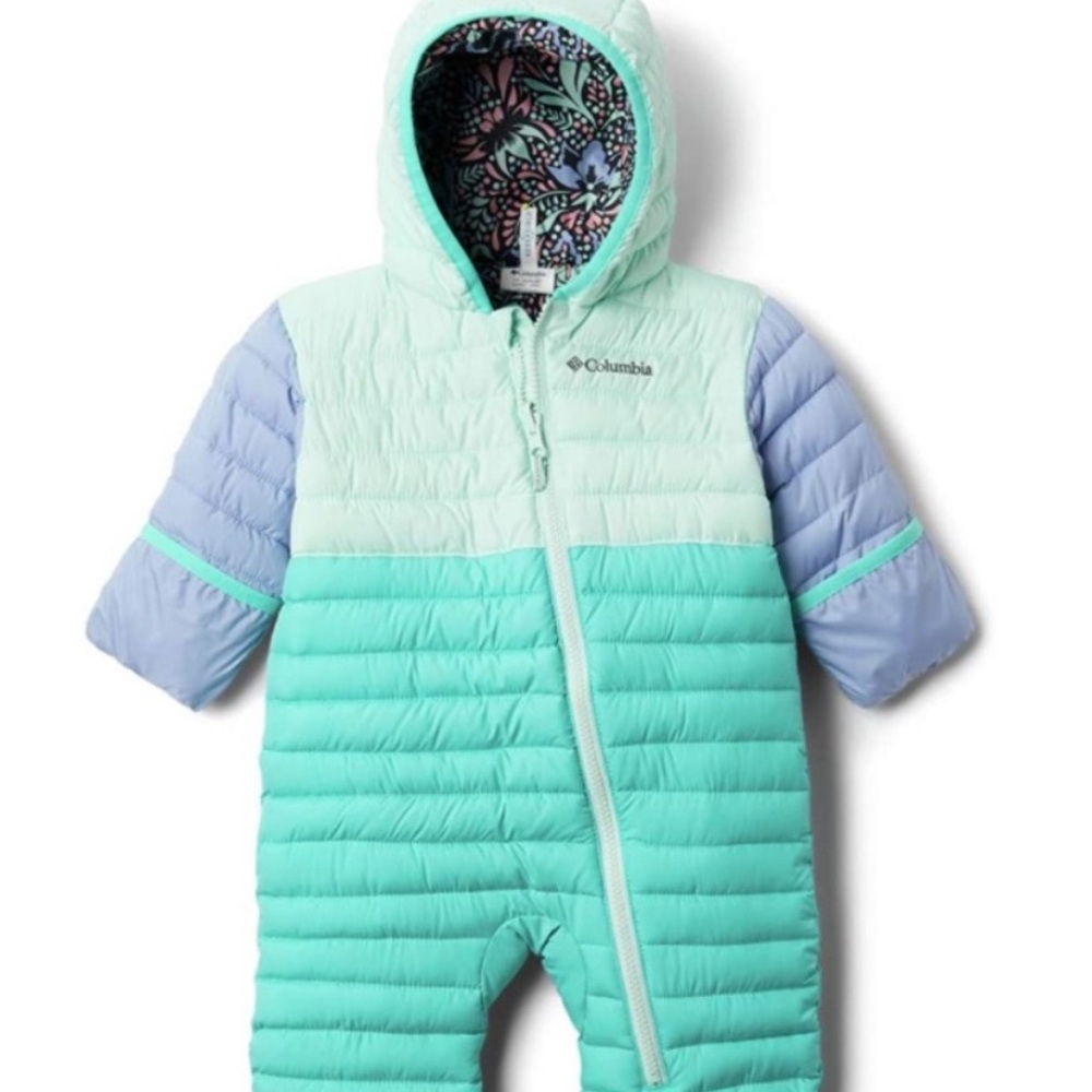 Columbia Reversible Mint Green and Light Purple Baby Bunting